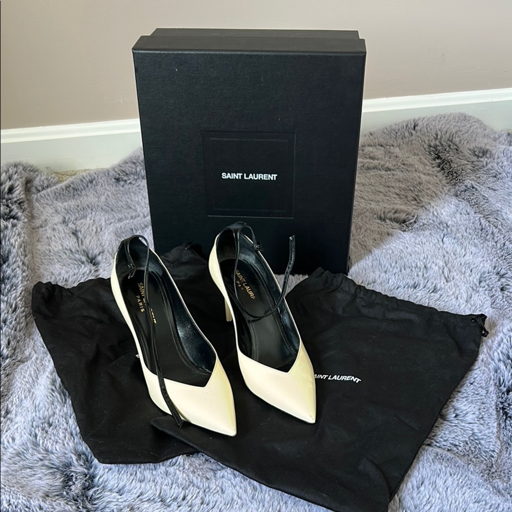 Saint Laurent Black and Cream Stiletto Heels
